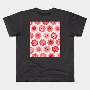 Pinker Pink Flower Happy Faces Kids T-Shirt